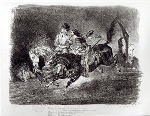 Mephistopheles en Faust rijden in de nacht, Illustratie voor Faust door Goethe, 1828 door Ferdinand Victor Eugene Delacroix