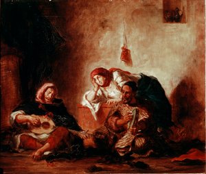 Oriëntalisme: Joodse muzikanten van Mogador, Marokko. Schilderij door Eugene Delacroix (1798-1863) 19e eeuw Parijs, Musee du Louvre door Ferdinand Victor Eugene Delacroix