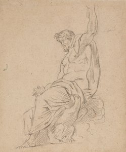 Recto: Zittende figuur van een man, mogelijk Jupiter, op een adelaar, reikend met zijn linkerhand