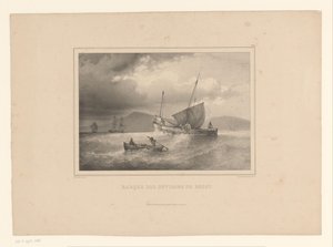 Gestrande brik tussen de hoge golven door Ferdinand Victor Perrot