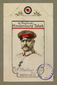 Portret van Hindenbourg op een tabakspakje door Fernand Barbier