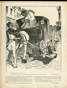 Illustratie van Fernand Fau (1858-1919) in Le Rire, 29/02/08 - Beroepen, Transport, Rampen, Koets Fiacre Cab - Koetsiers Fiacres door Fernand Fau