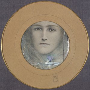 Bruine Ogen en een Blauwe Bloem door Fernand Khnopff