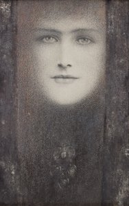 Het masker met een zwart gordijn door Fernand Khnopff