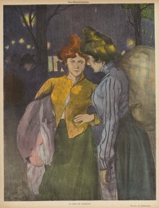 Twee wasvrouwen die een praatje maken