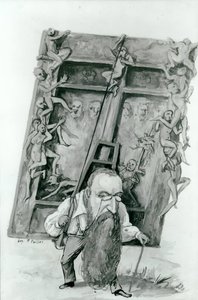 Portret van Auguste Rodin met de poorten van de Hel door Fernand Paillet