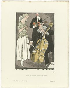 Gazette du Bon Ton, 1920 - No. 9, Pl. 66: O Maitre el Relicario / Avondjurk versierd met lint door Fernand Siméon