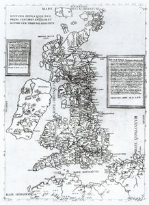 Britania Insula quae dup Regna continet Angliam et Scotiam cum Hibernia adiacente, gegraveerd door Paulo Forlani, 1562 door Fernando Bertelli