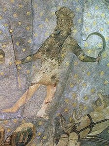 Een man met een sikkel en een speer, detail van de Cielo de Salamanca