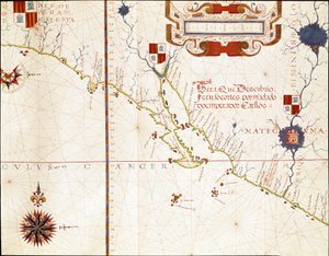 Uitzicht op de westkust van Mexico en Zuid-Californië - Kaart door Fernao Vaz Dourado