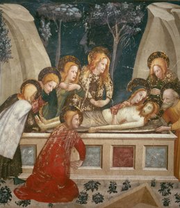 Jezus in het graf met de apostelen en zijn moeder door Ferrer Bassa