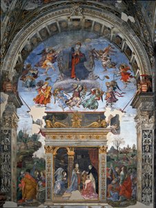 Hemelvaart van de Maagd en beneden Sint Thomas van Aquino die Maria presenteert aan kardinaal Oliviero Carafa door Filippino Lippi