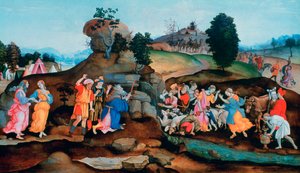 Mozes brengt water uit de rots door Filippino Lippi