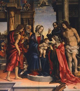 Mystieke bruiloft van Sint-Catharina van Alexandrië, door Filippino Lippi (1457 ca- 1504), olieverf op paneel, Basiliek van San Domenico, Bologna