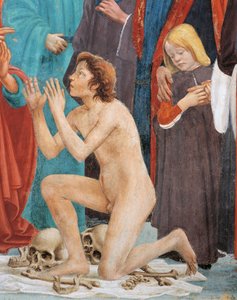Zoon van Theophilus, detail van De Opstanding van de Zoon van Theophilus, door Tommaso Masaccio, fresco