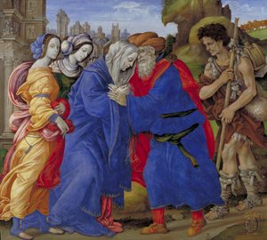 De ontmoeting van Joachim en Anna buiten de Gouden Poort van Jeruzalem