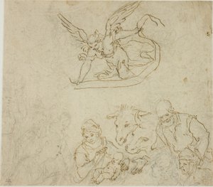 Geboorte (recto); Maagd en kind, engel (verso) door Filippo Bellini