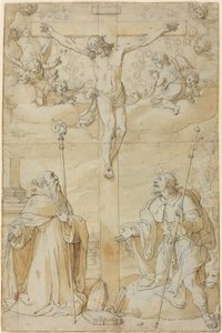 De Kruisiging met Heiligen Roch en Augustinus