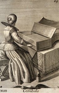 Vrouw die het klavecimbel speelt