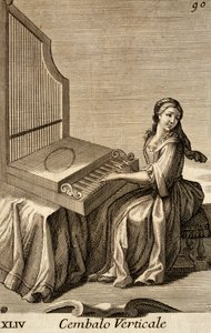 Vrouw die het verticale klavecimbel speelt
