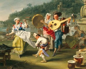 Tarantella in Mergellina, ca. 1750, door Filippo Falciatore, olieverf op doek, Detail, Italië door Filippo Falciatore