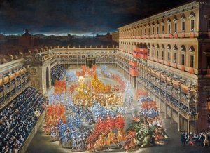 Vieringen in Palazzo Barberini ter ere van de aankomst van koningin Christina van Zweden in Rome in 1656 (detail)