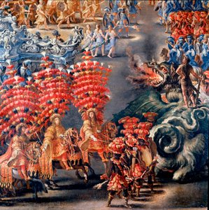 Feest in Palazzo Barberini ter ere van Christina van Zweden, op 28/02/1656 (detail). Schilderij door Filippo Lauri (1623-1694) en Filippo Gagliardi (overleden 1659). 17e eeuw Rome, Museum van Rome