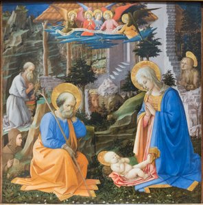 Aanbidding van het Christuskind met heiligen en engelen