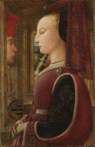 Portret van een vrouw met een man bij een Casement door Filippo Lippi
