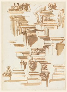 Architectonische details; menselijke figuren