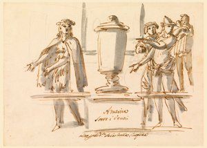 Tekening, Allegorie op Amerika, Decoratie voor de Salon van kardinaal Falconieri in Frascati, 18e-19e eeuw door Filippo Marchionni