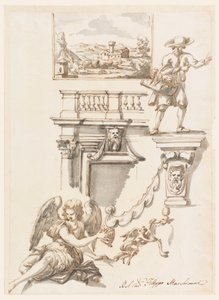 Tekenen, architectuur en figuurstudies, 1750-90 door Filippo Marchionni