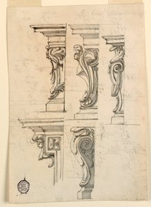 Tekening, Vijf hoekmotieven, ca. 1750 door Filippo Marchionni