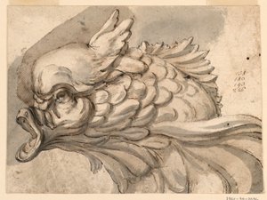 Tekening, Kop van een dolfijn, ca. 1775 door Filippo Marchionni