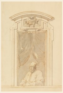 Tekening, Venster en de helft van een figuur van een Turk, 1750-70 door Filippo Marchionni
