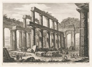 Een andere binnenaanzicht van de hexastyle hypaethral tempel vanuit het zuiden, uit Antichità di Pesto (Antiquiteiten van Paestum)