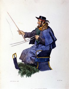 Kleine handel van de stad Napels: de koetsier. Gravure naar een schilderij van F. Palizza. Uit een werk van Francesco de Bourcard 