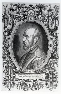 Abraham Ortelius, frontispice van zijn Theatrum Orbis Terrarum, 1579 door Flemish School