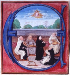 Add.15426 fol.86 Concert van de Vijf Ordes door Flemish School