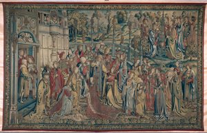 Bathseba naar het Paleis Geroepen, Wandtapijt van David en Bathseba, ca. 1510-15 door Flemish School