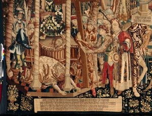 Kathedraal. Het tapijtmuseum. Vlaamse wandtapijt. De legende van het Heilig Kruis (detail). Ca. 1450. door Flemish School