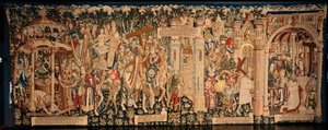 Kathedraal (La Seo, Catedral del Salvador de Zaragoza). Het tapijtmuseum. Vlaamse wandtapijt. De legende van het Heilige Kruis (La leyenda de la Santa Cruz). Ca. 1450.
