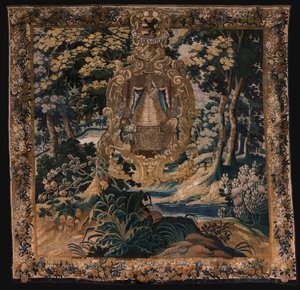 Vlaamse wandtapijt. Landschap met de zwarte Madonna. Atelier van Oudenaarde. 1665. door Flemish School