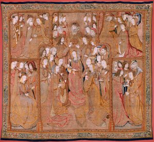 Vlaamse wandtapijt. Serie Devotie van Onze Lieve Vrouw of Gouden doeken. De Kroning van de Maagd. Vierde tapijt in de serie. Ca 1500-1510. door Flemish School