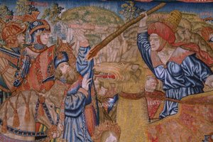 Vlaamse wandtapijt. Serie Moraliteiten: De deugd van de eerbewijzen. Ca 1520. (detail) door Flemish School
