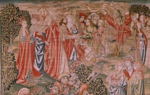 Verlossing van de mens of ondeugden en deugden. Opstanding van Christus. Achtste wandtapijt in de serie. Ca 1510.