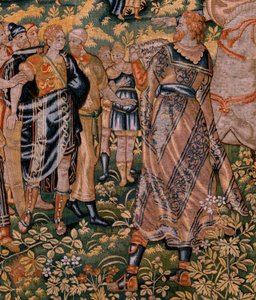 Vlaamse wandtapijt. Serie Verhaal van Cyrus. Nr. II Astyages herkent Cyrus. Anoniem, gebaseerd op Michiel Coxcie. Atelier Antwerpen. Ca 1590.