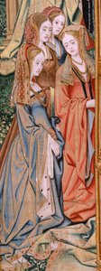 Vlaamse wandtapijt. Serie De Geschiedenis van David en Bathseba. Huwelijk van David en Bathseba (Casamiento de David y Betsabé). Tweede paneel van de serie. Model Anoniem. Fabriek Onbekend, Brussel. 1505. Stof Goud, zijde en wol. door Flemish School