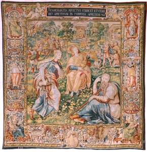 Vlaamse wandtapijt. Serie De Zeven Deugden. Gematigdheid. Ca 1560-1570. door Flemish School