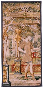 Vlaams wandtapijt. Serie Vertumnus en Pomona. No II Vertumnus getransformeerd in een boer. Eerste deel.